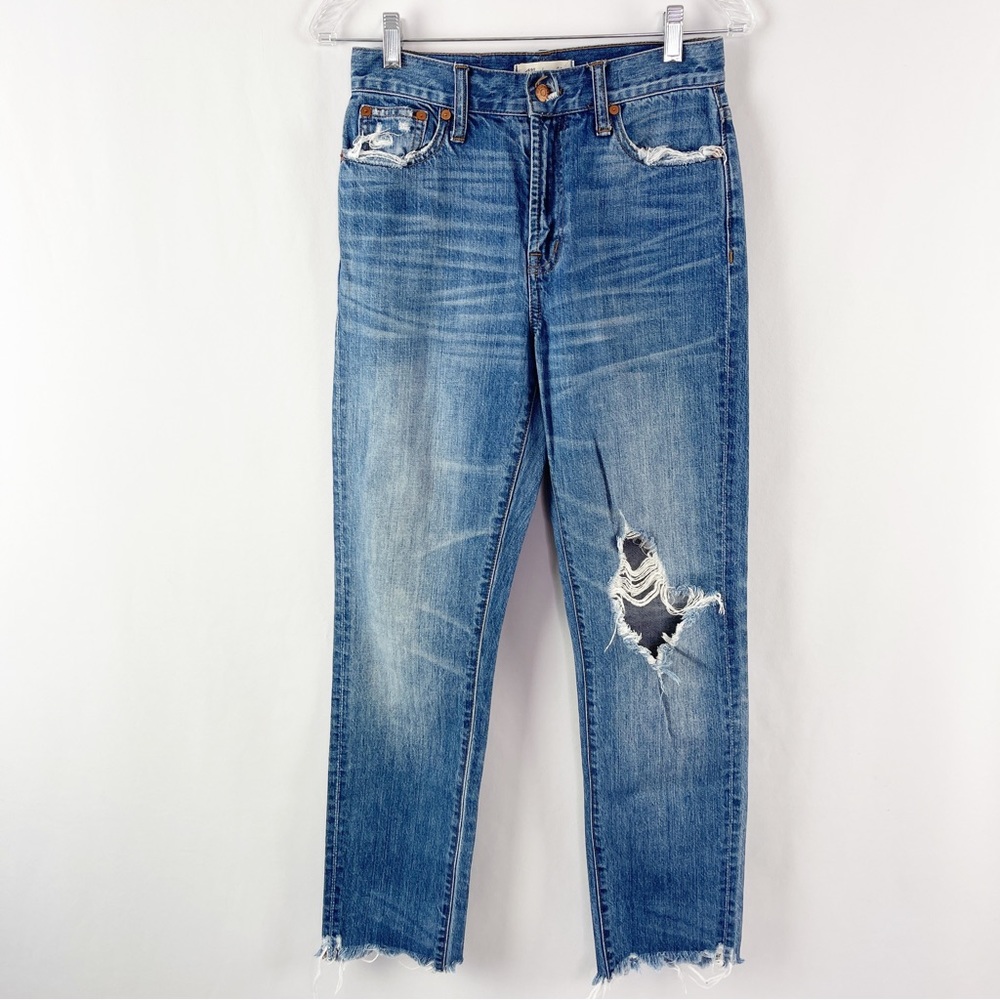 Madewell The PERFECT SUMMER JEANS Size 26 Blue Medium Wash Distressed Raw Hem